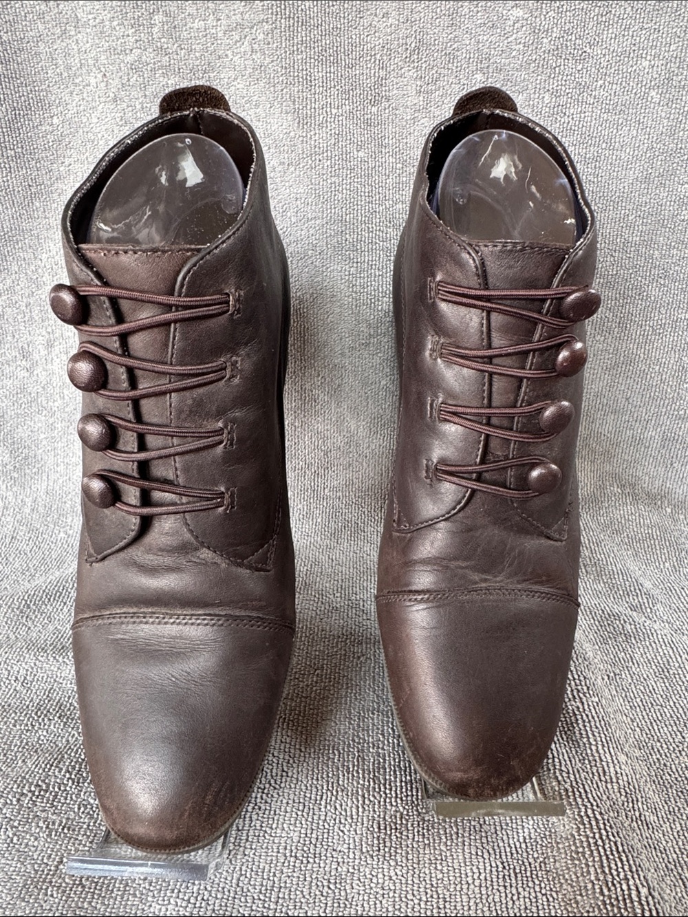 Nicole Brown Leather Ankle Booties with Button Lace Detail - Picture 2 of 11
